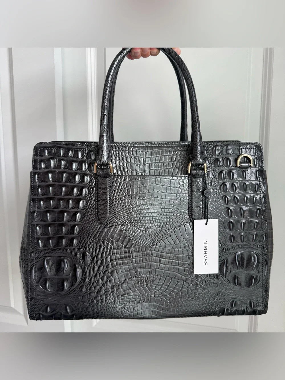 Brahmin Finley Carryall Charcoal Pewter Grey Melbourne Leather